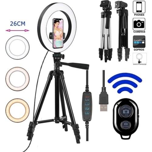 26cm Photo Ringlight Led Selfie Ring Lights Phone Flashes BT Remote Lamp Photography Lighting Tripod Holder Youtube Video