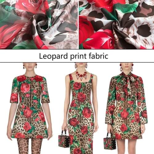Rose leopard print fabric brand shirt dress fabric meter fashion handmade DIY polyester fabric wholesale polyester cloth