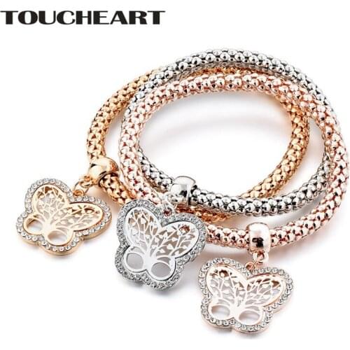 TOUCHEART 3 pcs/set Butterfly Shape Tree Of Life Bracelet & Bangles Charms For Women Silver Jewelry Making Bracelets SBR180089