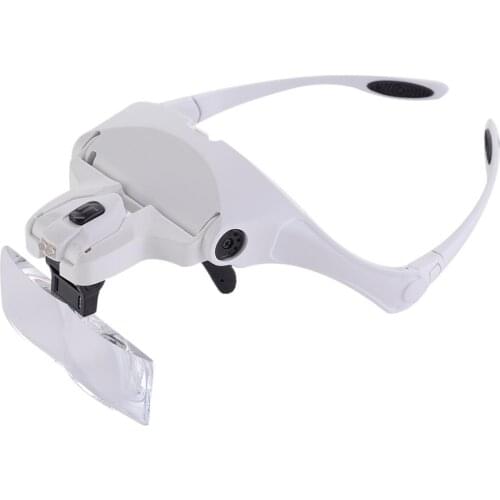 Adjustable 2 LED Lights Eyewear Magnifier Magnifying Glasses 5 Lens Loupe Headband with Lamp 1.0X-3.5X For Jewelry Repair Tools