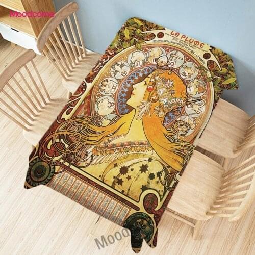 Vintage Poster Style Alphonse Mucha Princess Angel Floral Girl Wall Tapestry Waterproof Table Cloth Nouveau Art Retro Desk Cover