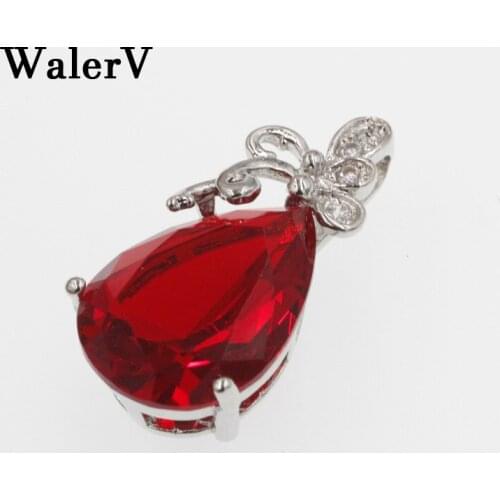 WALERV Stamps Color Pendant Charm Water Drop Shape Red Sea Blue Crystal Stone Womens Zircon Pendant Fashion Jewelry