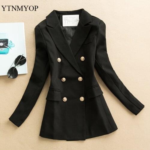 YTNMYOP Women Jacket Coat For Spring And Autumn Office Lady Blazer Slim Fashion Clothing Female Double Breasted Suit S-3XL