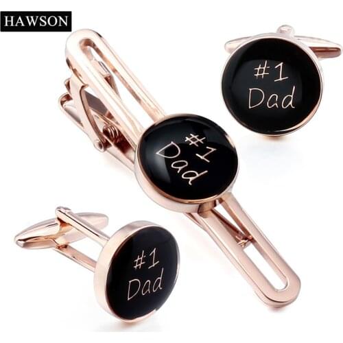 HAWSON Rose Gold Color Cufflink Tie Bar Set Father of Bride Cuff links Gift for Daddy