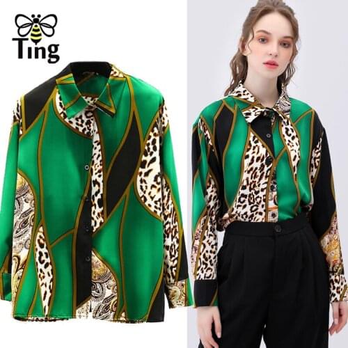 Tingfly Brand Designer Leopard Hit Color Women Fashion Blouses Turn Down Collar Female Shirts Button Up Spring Autumn Blusas Za