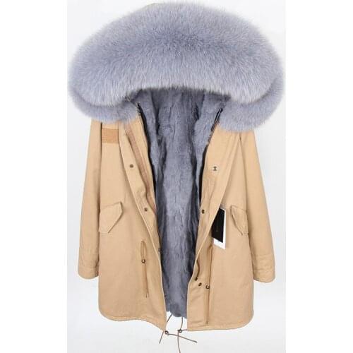 Winter Jacket Women Brand 2020 Real Fur Coat Parka Fox Raccoon Fur Collar Rabbit Fur Liner Black Long Coat Streetwear Fashion