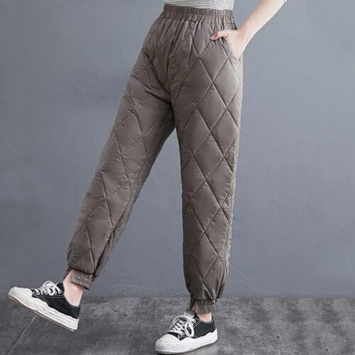 Plus size Womens Rhombic Slit Beam Harem Pants Elastic Waist Loose Casual Pants Winter Warm Cotton Pants Trousers Cold Pants