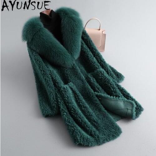 AYUNSUE 2020 Real Fur Coat Female 100% Wool Woman Jacket Korean Winter Clothes Women Fox Fur Collar Abrigos Mujer Invierno LW 33