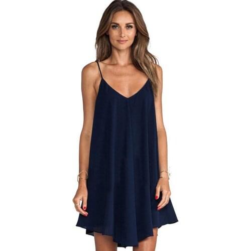 Summer Large Chiffon Dress for Women 6xl Dress Sexy Loose Plus Size Solid V-Neck Spaghetti Backless Strap Above Knee Mini Dress