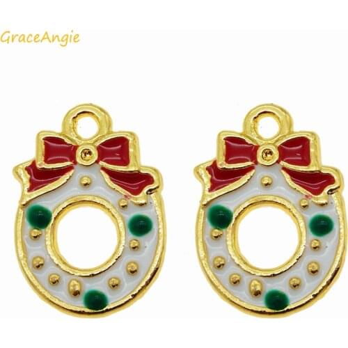 10PCS Gold Single Face Christmas Pendant Enamel Charms Jewelry Necklace Key Chain Accessory Tree Hanging Christms Decoration