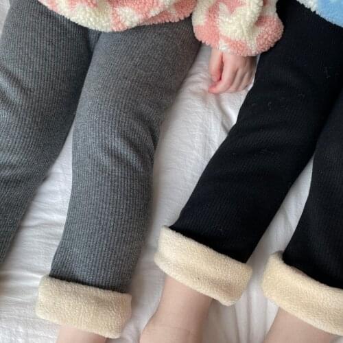 2020 winter girls leggings thick fleece warm children pants elastic waist rib kids leggings for girls DT223