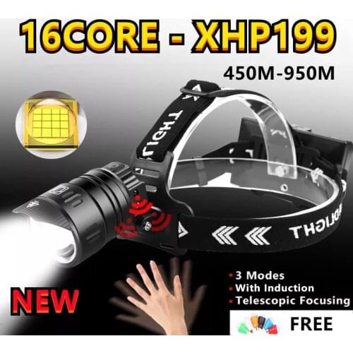 2021 NEW XHP199 Powerful LED Headlamp With IR Sensor USB Rechargeable XHP160 Headlight Flashlight Zoom Torch For Fishing Camping