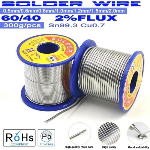 300g 2.0% Flux No Clean Rosin Core Solder Wire Low Melting Point 60/40 0.5/0.6/0.8/1.0/1.2/1.5/2.0mm For Electric Soldering Iron
