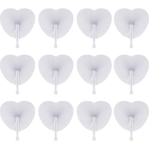 36pcs White Folding Fan Blank Heart Shape Fan Festival Hand Fan Party Gift DIY Painting Prop