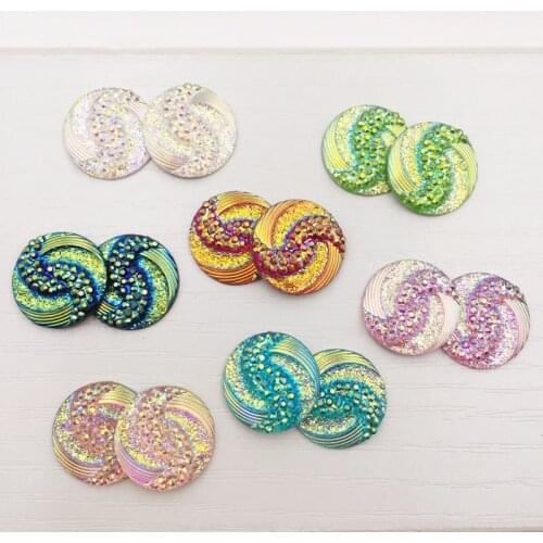 AB Resin Glitter Whirlwind 50Pcs 16mm Round Flat Back Rhinestone Scrapbook Wedding DIY Applique Ornament Crafts Buttons F819