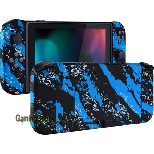 Blue Coating Splash Soft Touch Grip Console Back Plate, Controller Housing Shell with Full Set Buttons for Nintendo Switch