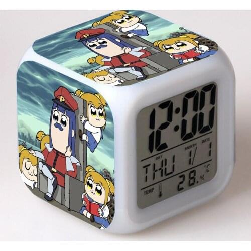POP TEAM EPIC anime Cartoon LED 7 Color Flash Digital Alarm Clocks Kids Night Light Bedroom Desk Clock despertador