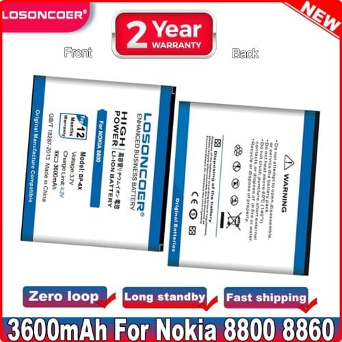 LOSONCOER 3400mAh BP-5X BP-6X Battery for Nokia 8800 8860 8800 Sirocco N73i 8801 886 8800s Battery