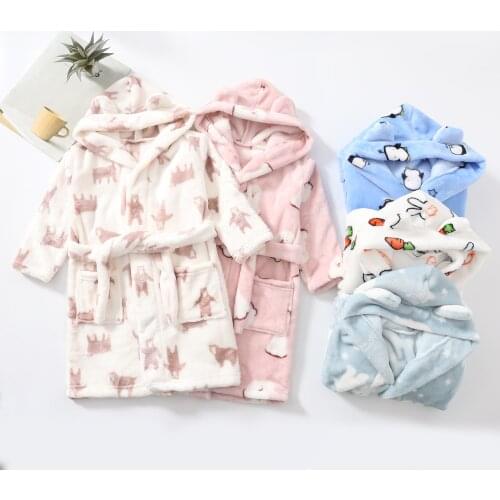 2021 Boys Girls Hooded Bathrobe Kids Warm Pajamas Sleepwear Children Cartoon Dressing Gown Bath Robe Soft Nightgown Pyjamas