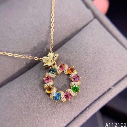 KJJEAXCMY fine jewelry 925 Sterling Silver inlaid natural Tourmaline noble girl new Pendant Necklace support test