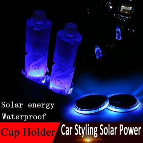 JX-LCLYL 2pcs Solar Energy Car LED Cup Bottle Holder Bottom Pad Cover Mat Trim