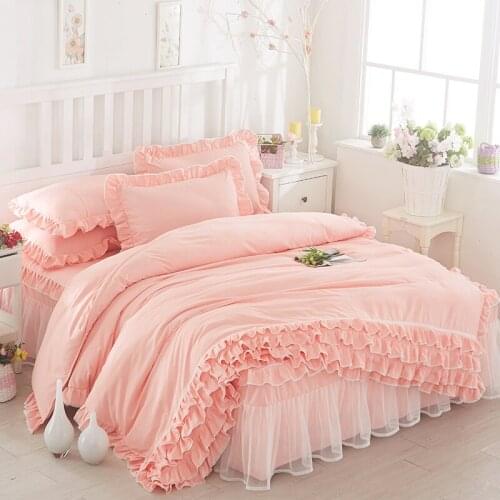 4 Pcs Comforter Bedding Set Lace Bedding Set Queen Bed Comforters Home Bed Skirt Duvet Cover Pillowcases King Size Bedding Set