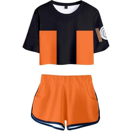 Anime Akatsuki 3d Printed Summer sexy Two Pieces set Women Fashion shorts and crop top Casual Harajuku Tracksuit Women Plus Size