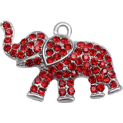 Red rhinestone crystal inlaid metal elephant shape charm for DST sorority society symbol jewelry mascot animal pendant