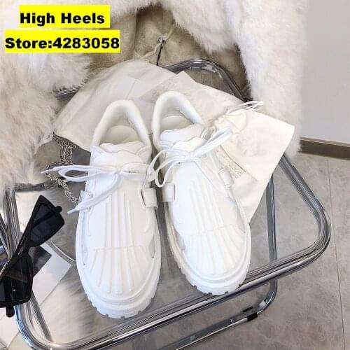 RunWay Casual Designer Women Trainer White Genuine Leather Patchwork Lace Up Breathable Thick Sole Casual Shoes Bumper Sneakers