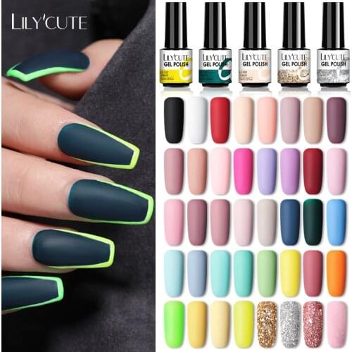 LILYCUTE 7ML Matte Gel Nail Polish Matte Top Coat Needed Summer Color Hybrid Varnish Soak Off UV Gel DIY Nail Art Design
