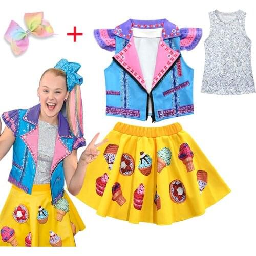 Lovely Baby Girls Jojo Siwa Clothes Casual Tracksuit Children Zipper Jacket Pants toddler Girl Spring Sport Suit Clothing Set