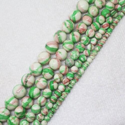 Mini. Order is $7! 4-12mm Red Green Stripe Snow Jades stones Jaspers Round DIY Jewelry Making Loose Beads 15"