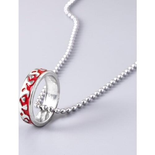 Fashion Enamel Red Flame Fire Ring Pendant Necklace Men Silver Color Circle Rings Necklaces Hip Hop Jewelry