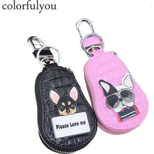 Fashion Cow Leather Key Wallet Cute Cartoon animal Car Key Pouch Housekeeper For Man Home Keychain Purse Gift For Man Woman