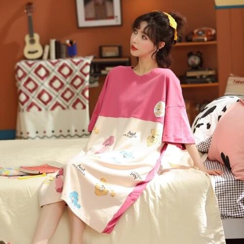 Sleepshirts For Women New Ladies Night Dresses Pajamas Lovely Cartoon Cotton Sleepdress Summer Comfort Nightwear Big Size Pajama