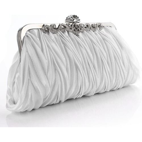 New Hot Women Pleated Satin Clutch Wedding Evening Bag Party Solid Bridal Handbag Purse Bags Gorgeous Evening Bag for Fun Party
