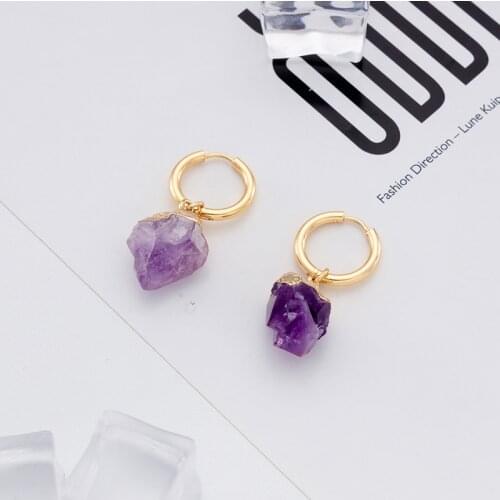 Jaeeyin 2021 New Arrivals Fashion Holiday Jewelry Purple Irregular Geometric Natural Stone Dangle Gold Color Female Earrings