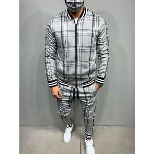 New Colorful Plaid Men Casual Zipper Set Autumn Tracksuit Set Male Sweatshirt Pocket Fashion Jackets Men Tracksuit Sets Mens set