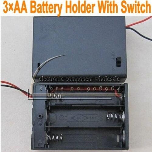 50pcs/lot 3*AA Size Plastic Battery Holder Box 4.5V Case With Cover ON/OFF Switch Wire Lead