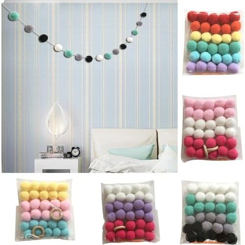 Hot Nordic Style Colorful Pom Pom Ball Hanging Garland Birthday Party Nursery Decor