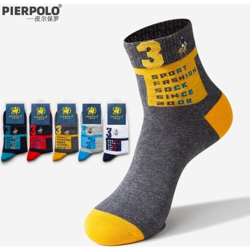 Pier Polo Autumn Winter Warm Breathable Business Casual Cotton Man Gift Socks Embroidery Crew Mens Socks Wholesale 5 Pairs/Lot