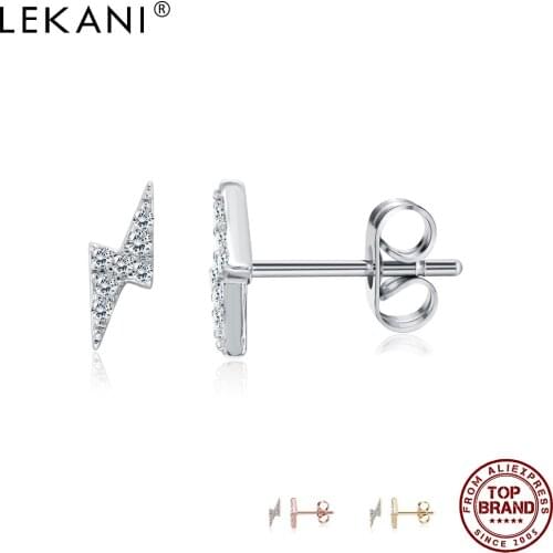 LEKANI Fashion Lightning Exquisite Stud Earrings For Women Full Clear Cubic Zirconia 3 Colors Small Earring Anniversary Jewelry