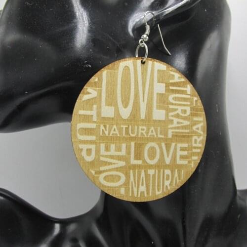 Engraving Natural Love Wood Earrings