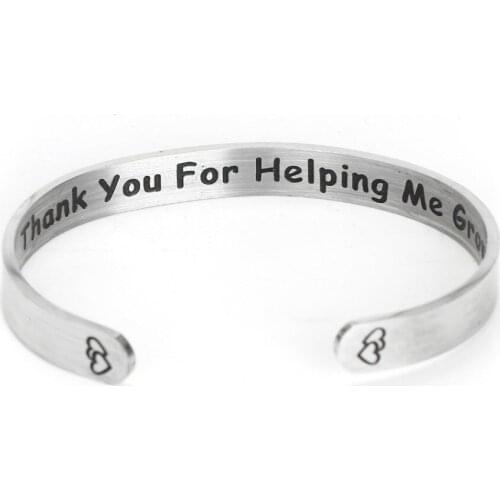 Thank You For Helping Me Grow Stainless Steel Charm Cuff Bangle Bracelet Thanksgiving Bangles Jewelry Gift For Parents Teachers