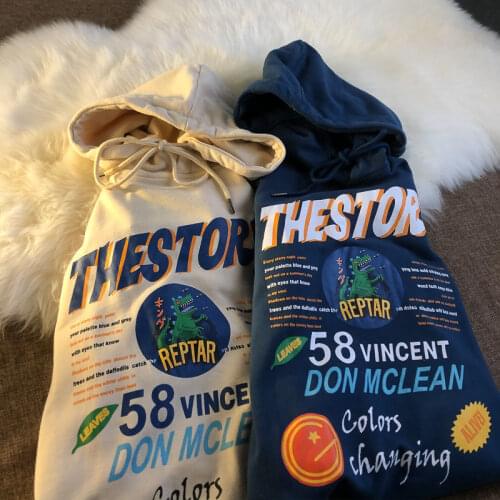 Dinosaur Letters Print Vintage Brand Hoodie for Teens Girls New Spring Thin Long Sleeve Tops Women New Korean Fashion Harajuku