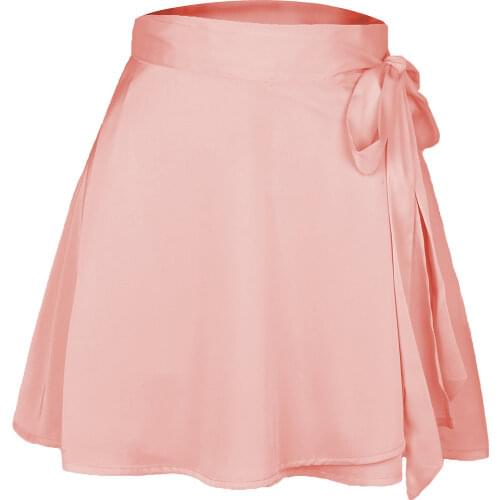 Quanss 2021 Women Summer High Waist Lace-up Loose Casual Chiffon Satin Mini Skirt Solid Color Fashion Club Short Skirts WDQ01