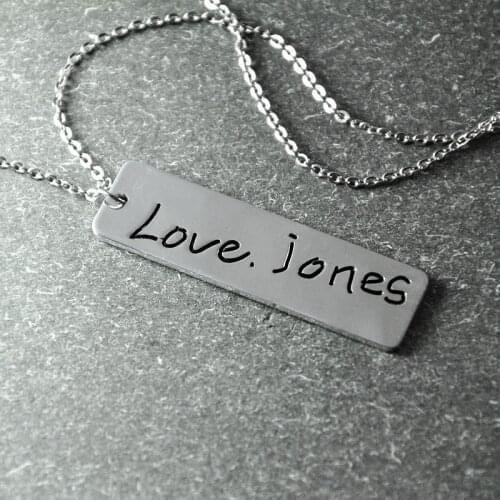 Handwriting Jewelry, bar necklace, signature necklace,Handwriting Necklace,Signature pendant,silver necklace