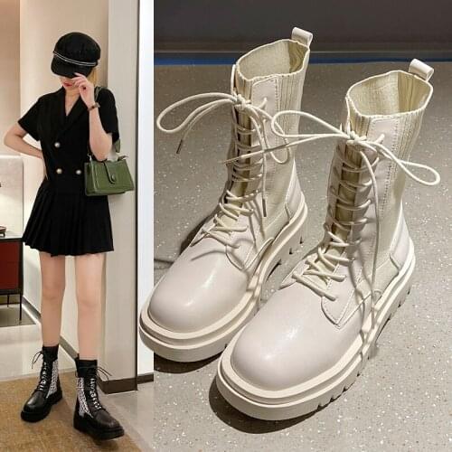 Ankle Boots for Women 2021 Autumn Motorcycle Boots Thick Heel PlatfoAnkle Brm Shoes Woman Slip on Round Toe Fashion Boots