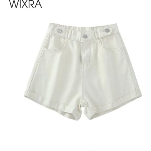 Wixra Summer Solid Demin Women Shorts Loose Button Pockets High Waist Casual Streetwear