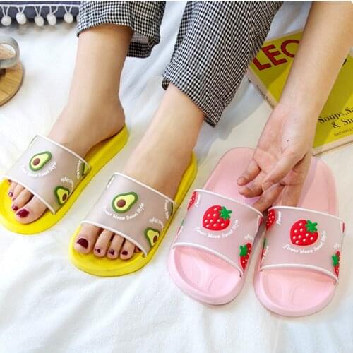 Women Summer Slippers Crystal Slide Sandals Beach Flip Flops Fruits Avocado Strawberry Transparent Soft Sole Ladies Girls Shoes